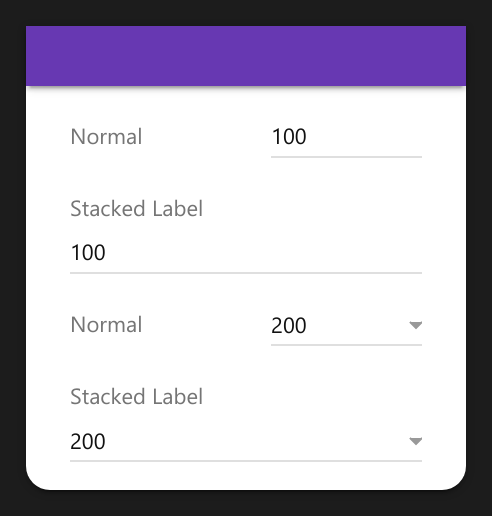 A Card comparing stacked vs non-stacked label