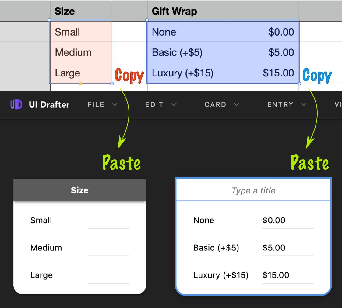 How to paste from spreadsheets to UI Drafter